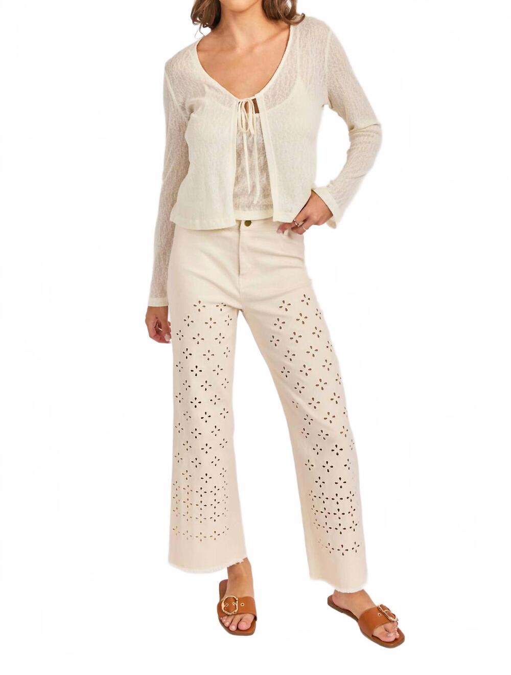 NEW SADIE & SAGE clear eyes eyelet pants in cream